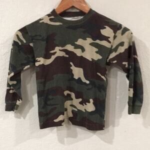 Simply‎ Basic Sz 4/5 Shirt Green Camo Long Sleeve Jersey Tee 100% Cotton